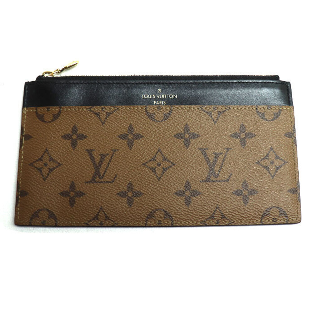 Louis Vuitton Slim Purse Long Wallet Monogram Reverse Canvas Leather Black Brown